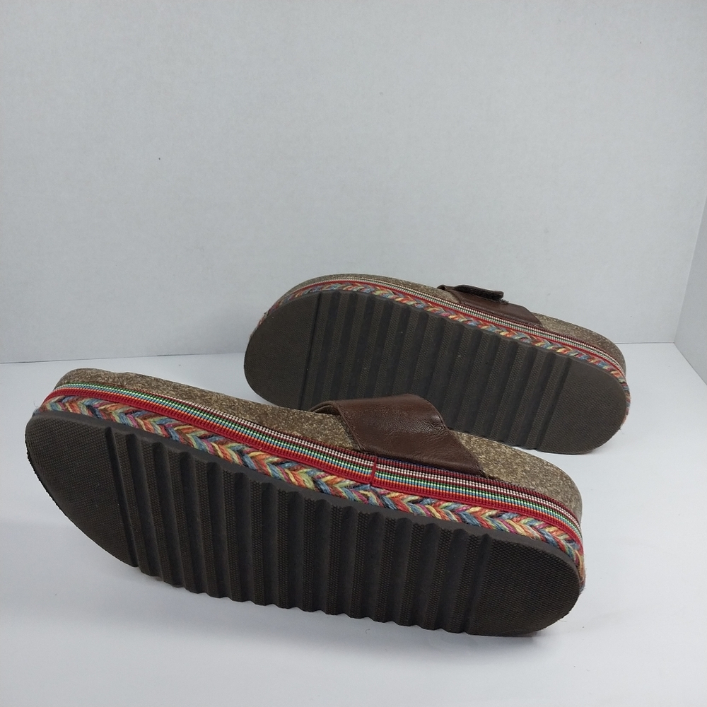 So Brand Size 9 M Faux Leather Platform Cork Multi Colored Boho Sandals Shoes - Picture 14 of 14